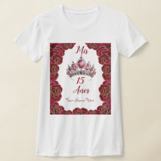 Camisa de Quinceañera com Tiara, Rosas vermelhas e