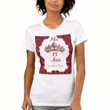 Camisa de Quinceañera com Tiara, Rosas vermelhas e