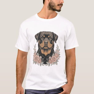 Camisa de retrato floral de Rottweiler vintage Des