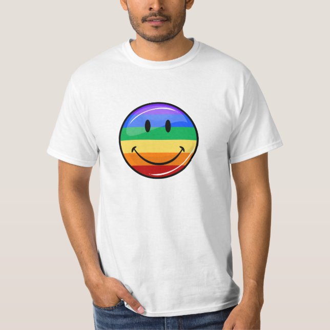 Camisa de sorriso do botão da bandeira do orgulho (Frente)