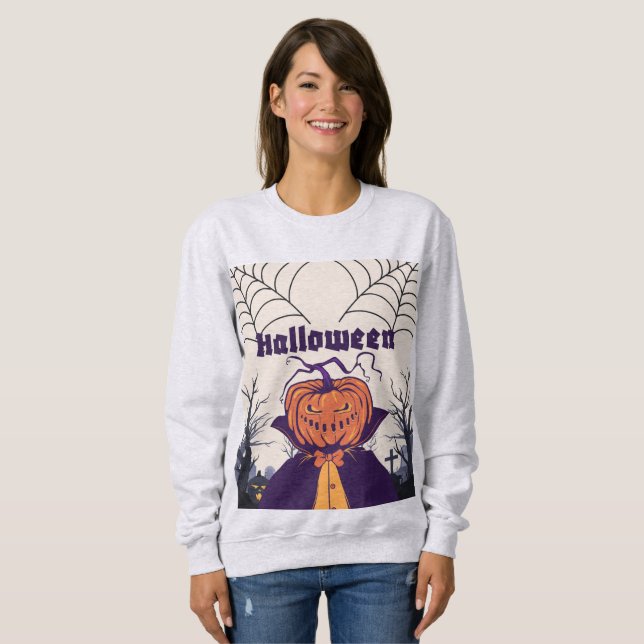 Camisa de Suor de Cabeça de Abóbora de Halloween (Frente Completa)
