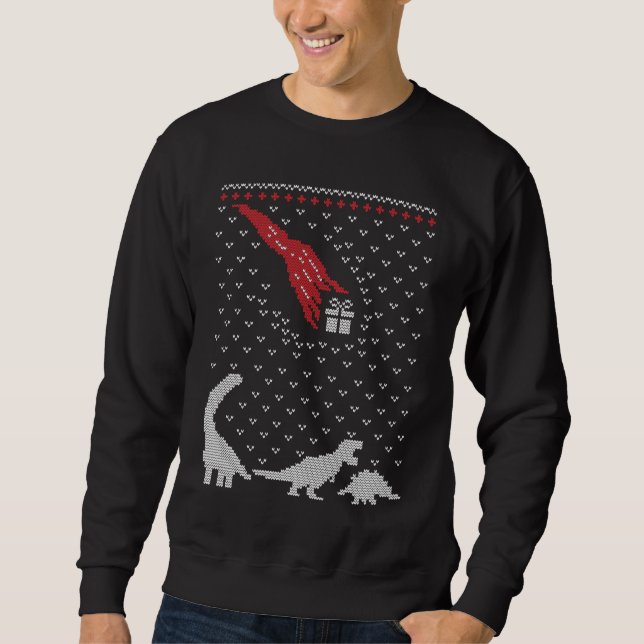 camisa de suor feia de dinossauro de Natal festivo (Frente)