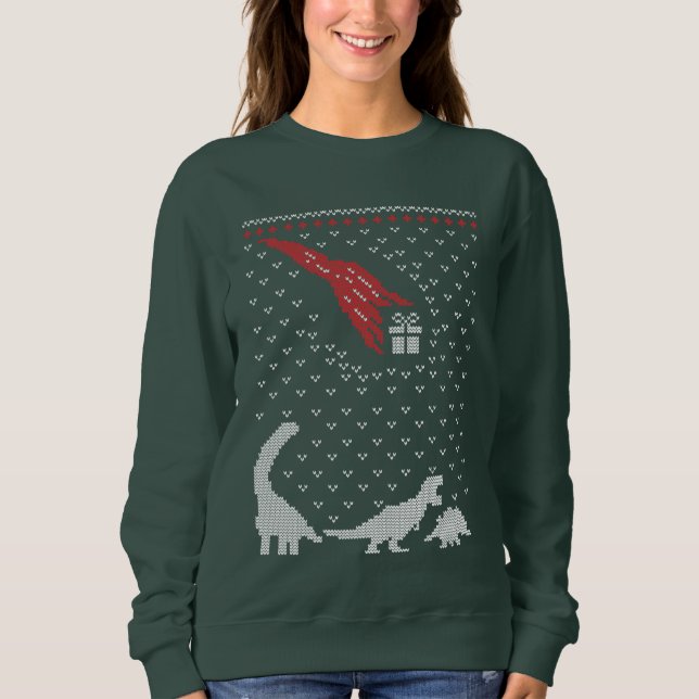 camisa de suor feia de dinossauro de Natal festivo (Frente)