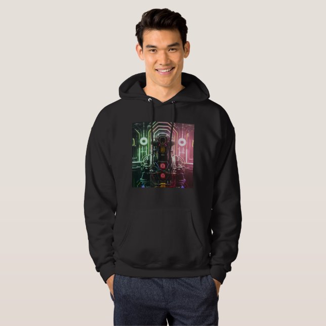 Camisa de suor preto de capuz robô 1 (Frente Completa)