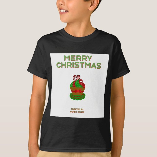 Camisa de T Básica Negra do Cupcake de Natal (Frente)