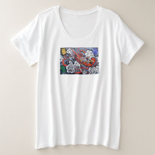 Camisa de tamanho mais feminino com dragão japonês