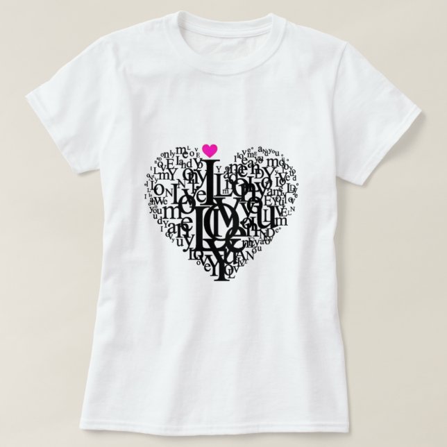 Camisa de Texto de Amor em Forma de Coração (Frente do Design)