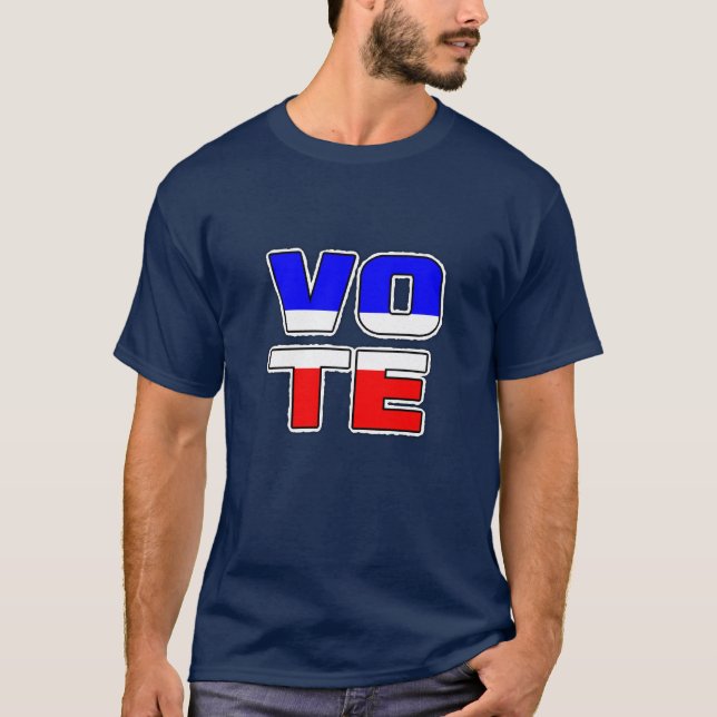 Camisa de Texto Vermelho, Branco e Azul VOTAR (Frente)