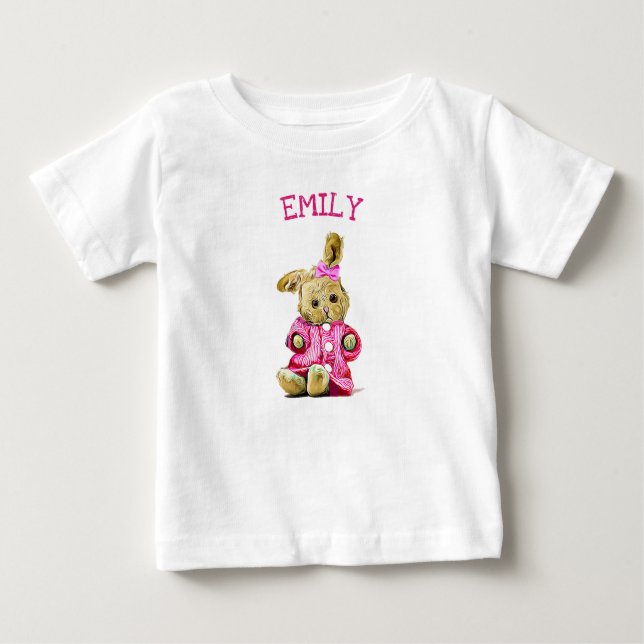 Camisa de Toddler, coelho rosa personalizado (Frente)