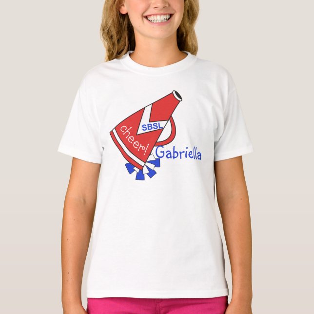 Camisa de torcida de megafone vermelha e azul (Frente)
