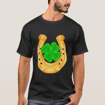 Camisa de Trevo de Quatro Folhas Ferradura Dourada