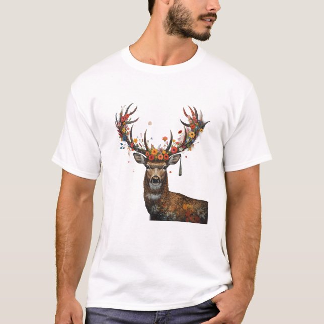 Camisa de Veado da Floresta Caprichosa com Flores  (Frente)