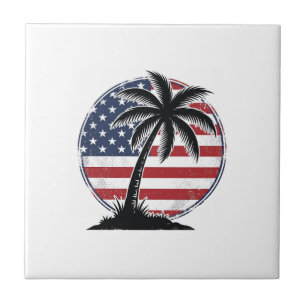 Camisa de Verão da Bandeira Americana da Palmeira