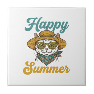 Camisa de Verão Feliz Gato Vintage Gravura Design_
