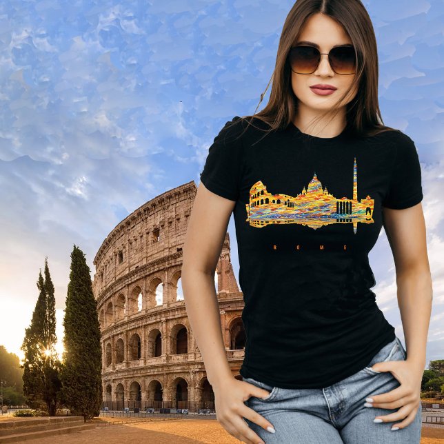 Camisa de Viagem Clássica Coliseu Roma Itália (Rome, Italy, black t-shirt for women)