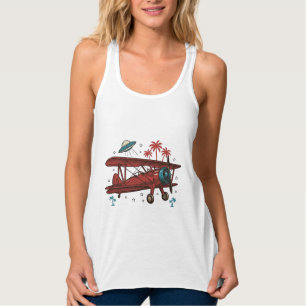 Camisa de Viagem Tropical OVNI Biplano Vintage Des