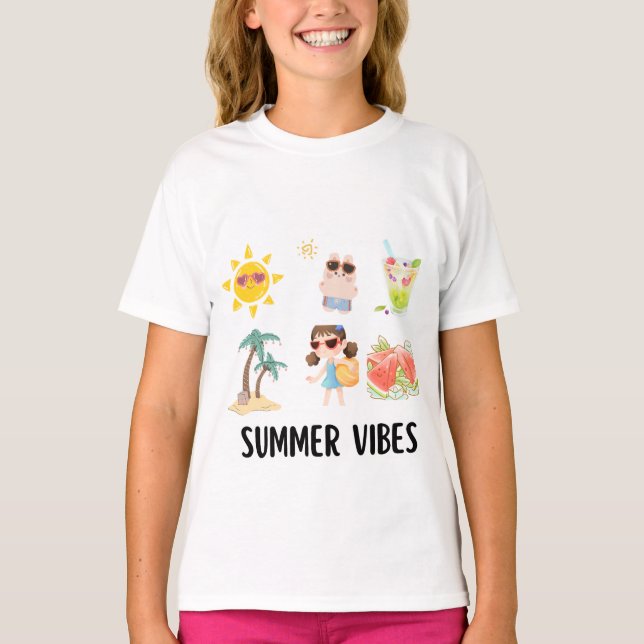 camisa de vibrações de verão fofas para crianças. (Frente)