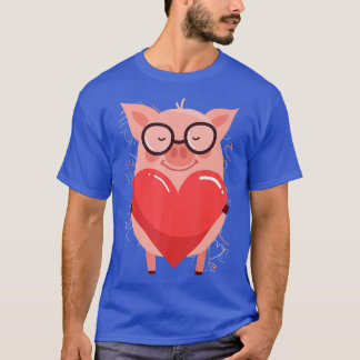 Camisa dia de os namorados, Suíno Rosa Cute Com Co