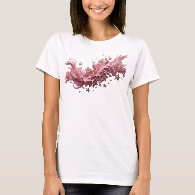 Camisa Dinâmica Vermelha com Estrelas Cor-de-Rosa (Frente)