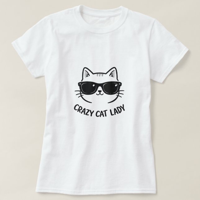 Camisa Divertida da Gata Louca com Óculos de Sol (Frente do Design)
