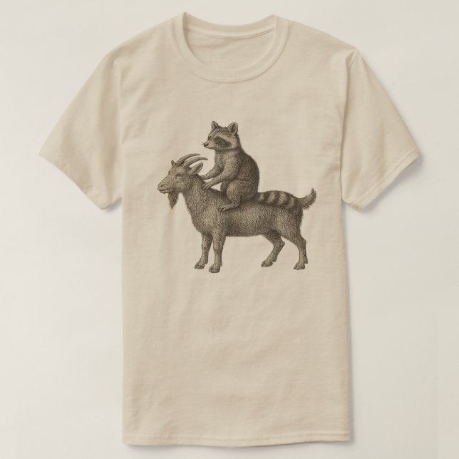 Camisa Divertida de Cabra Montada por Guaxinim – M (Frente do Design)