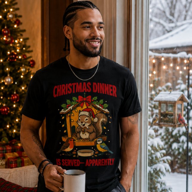 Camisa Divertida de Esquilo no Jantar de Natal (Christmas Dinner Squirrel T-Shirt – Festive Birdwatching Humour)