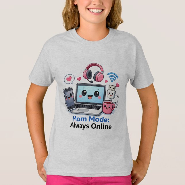 Camisa Divertida de Mãe Tech Mãe Modo Sempre Conec (Frente)
