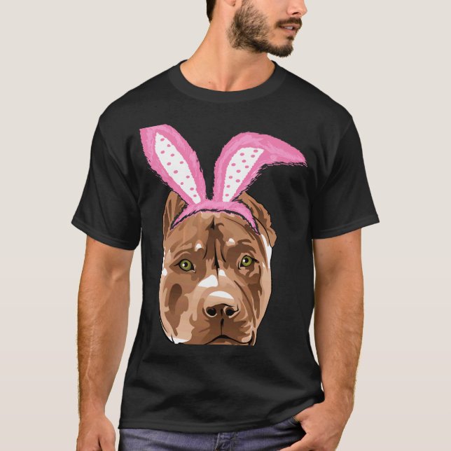 Camisa divertida de Páscoa Pitbull orelhas de coel (Frente)