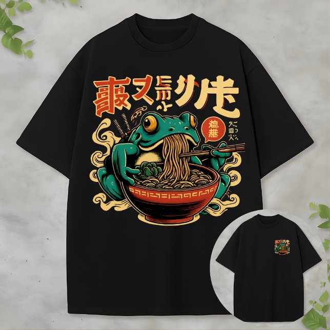 Camisa Divertida de Sapo Comendo Ramen Vintage Art (Criador carregado)