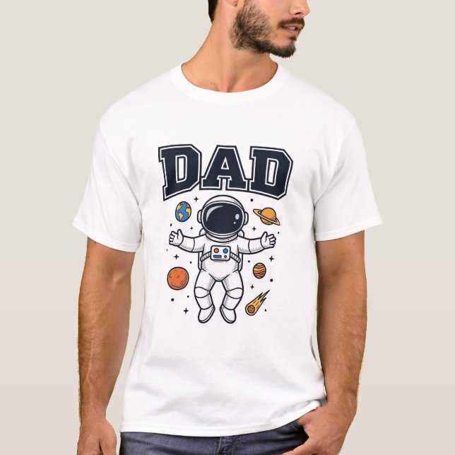 Camisa do Astronauta Pai Design de Vetor Espacial_ (Frente)
