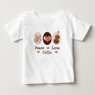 Camisa do bebê T do violoncelo do amor da paz