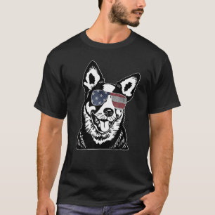 Camisa do Cão Americano Bandeira EUA Óculos Azul R