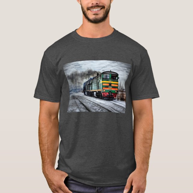 Camisa do comboio em locomoção negra, amarela e ve (Frente)