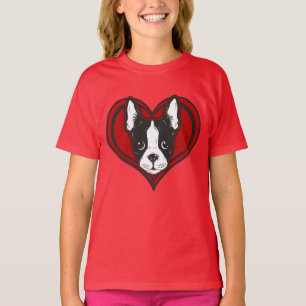 Camisa do coração da Boston Terrier da menina