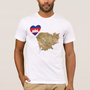 Camisa do Coração e Mapa da Bandeira do Camboja