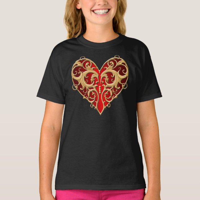 Camisa do Coração Vermelho Filigree (Frente)