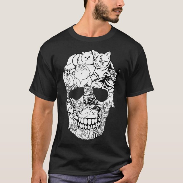 Camisa do crânio de gato - Gatinho Skeleton Hallow (Frente)