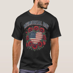 Camisa do Dia da Memória com Coração Patriótico e