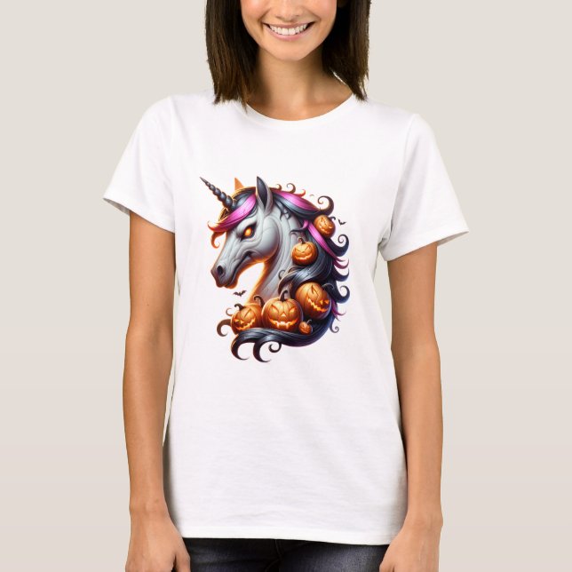 🦄 🎃 Camisa do Dia das Bruxas das Mulheres Cavalo (Frente)