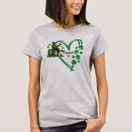 Camisa do Dia de São Patrício do trevo Coração Fem
