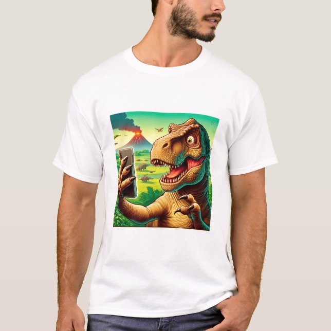 Camisa do Dinossauro Selfie - Composição Engraçada (Frente)