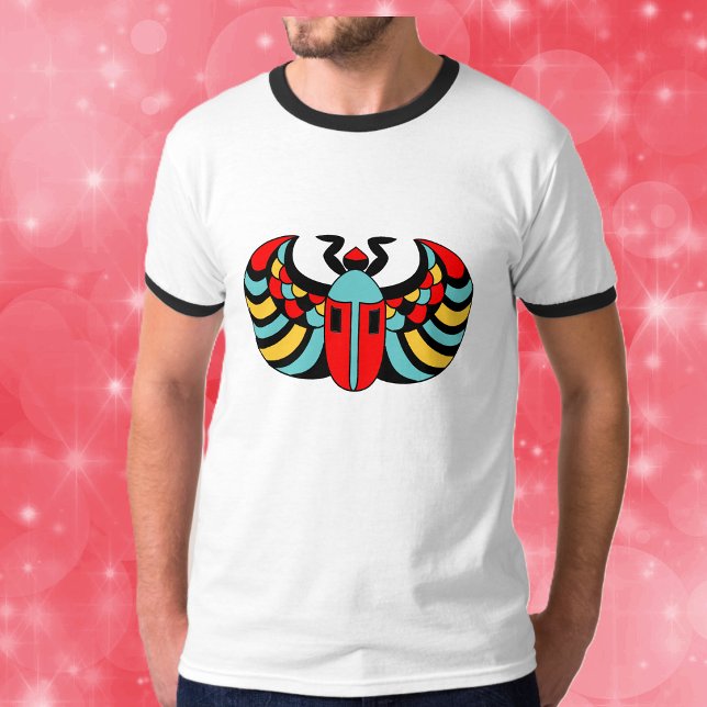Camisa do Escaravelho Escarabeu Egípcio (Bold abstract Scarab beetle in black, red, blue and yellow on tee shirt.)