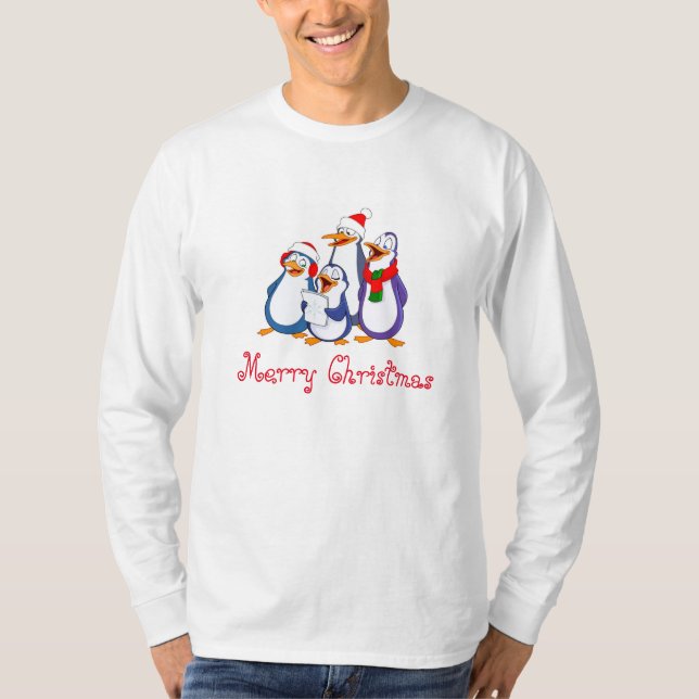 Camisa do Feliz Natal dos pinguins dos homens (Frente)