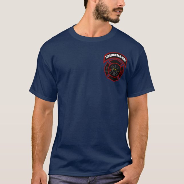 Camisa do fogo - Firefighter/EMT (capacete preto) (Frente)