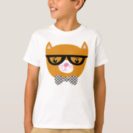 Camisa do gato do hipster com vidros e laço
