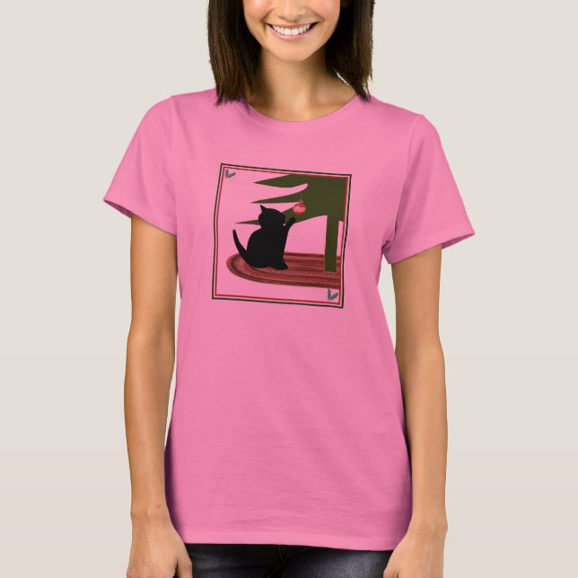 Camisa do gato do Natal das mulheres longas (Frente)