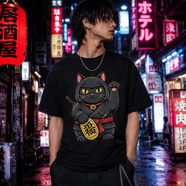Camisa do Gato Ninja Sortudo | Maneki Neko Ninja T (Criador carregado)