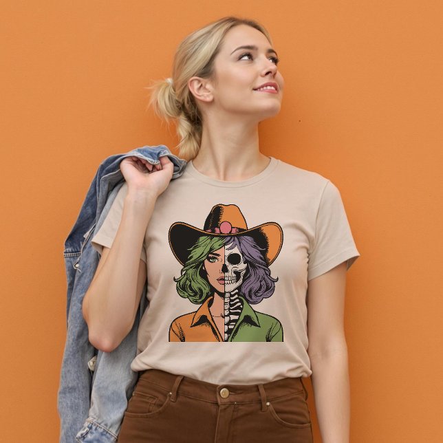Camisa do Halloween Ocidental de Skeleton (Cowgirl Skeleton Western Halloween Shirt)
