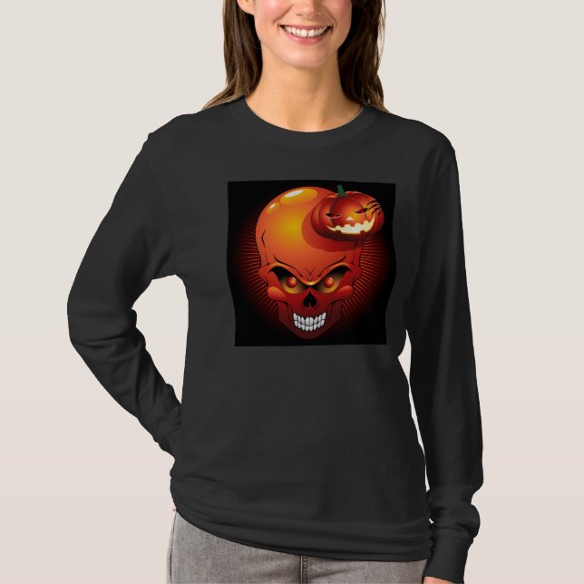 Camisa do Halloween Skull e Pumpkin (Frente)
