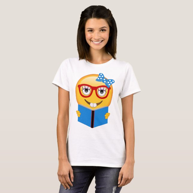 Camisa do leitor ávido do nerd de Emoji (Frente Completa)